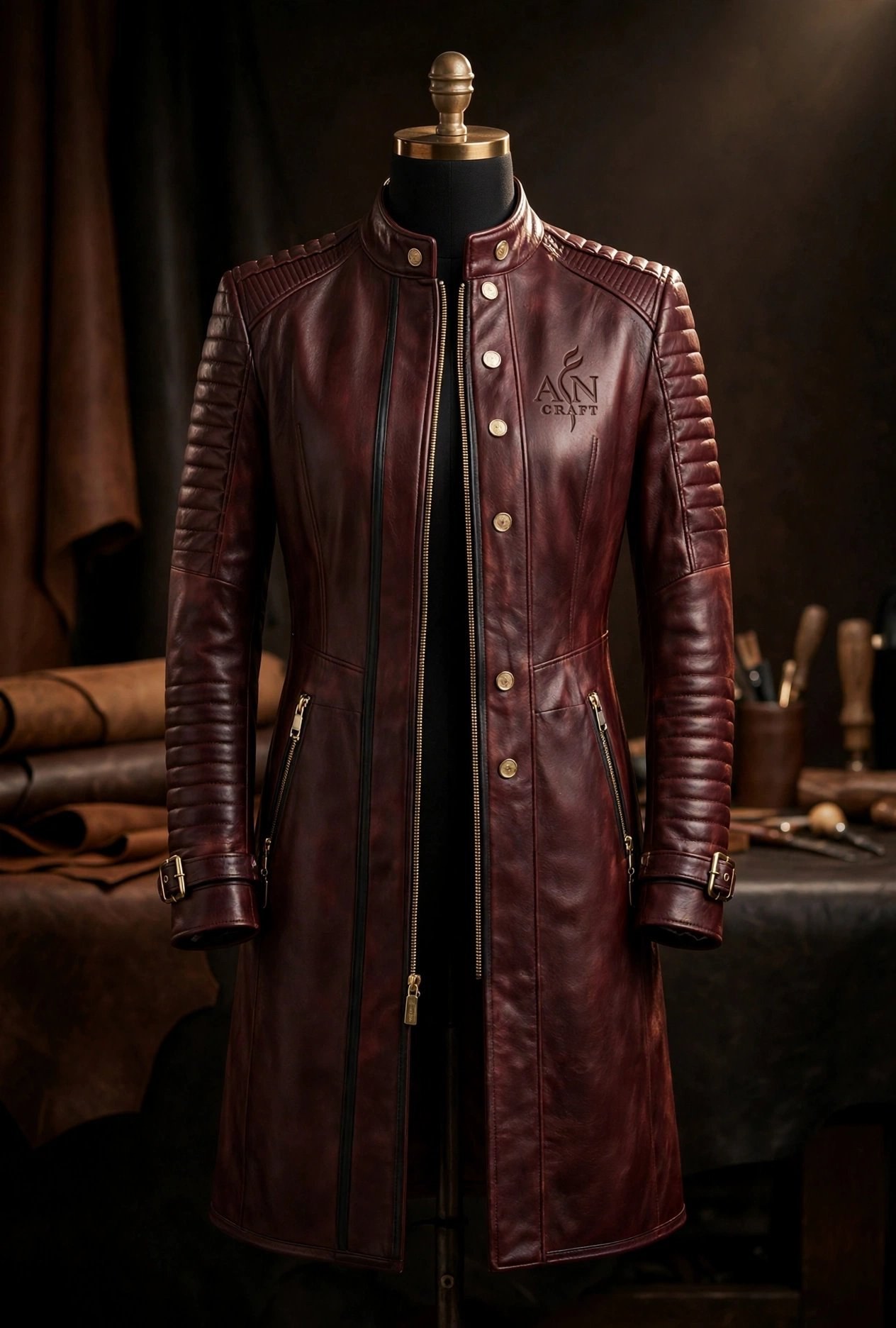 Leather long coat by AعN CRAFT