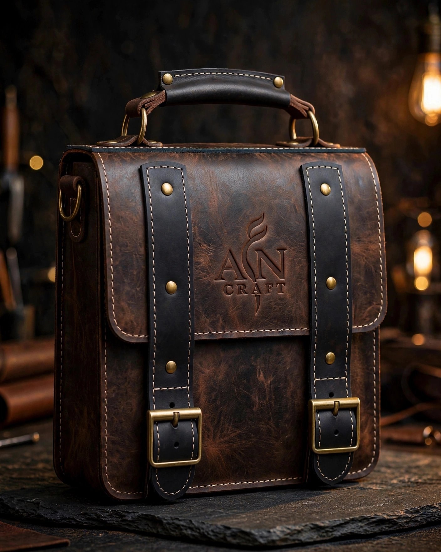 Custom leather satchel manufactured by AعN CRAFT